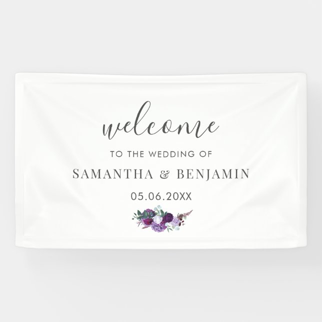 Watercolor Floral Botanical Wedding Welcome Banner (Horizontal)