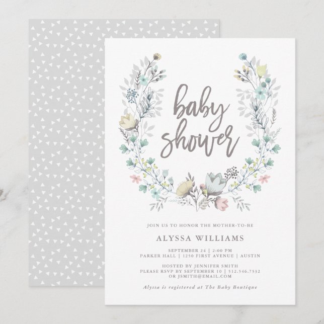 Watercolor Floral Botanical Wreath | Baby Shower Invitation (Front/Back)
