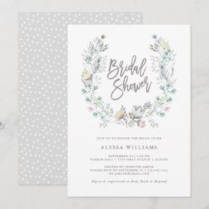 Watercolor Floral Botanical Wreath   Bridal Shower Invitation