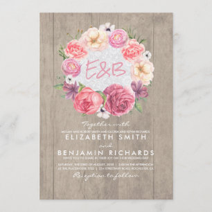 Watercolor Floral Botanical Wreath Rustic Wedding Invitation