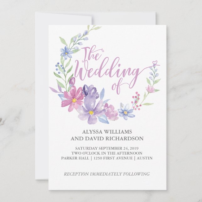 Watercolor Floral Botanical Wreath | Wedding Card (Front)