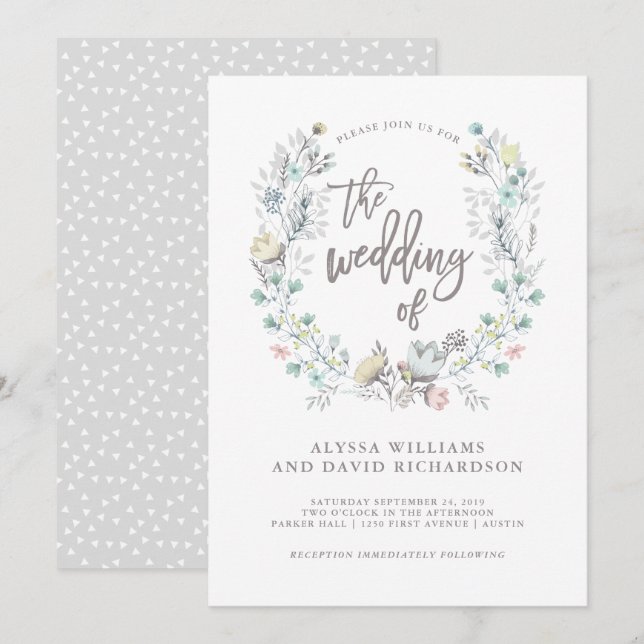 Watercolor Floral Botanical Wreath | Wedding Invitation (Front/Back)