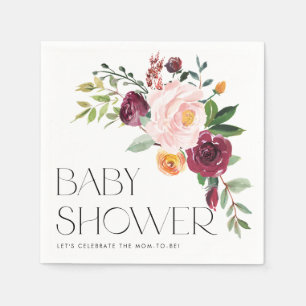 Watercolor Floral Bouquet Autumn Baby Shower Napkin