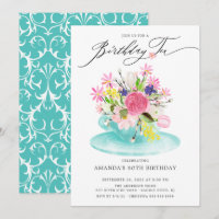 Watercolor Floral Bouquet Birthday Tea Invitation