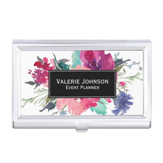 Watercolor Floral Bouquet Business Card Holder