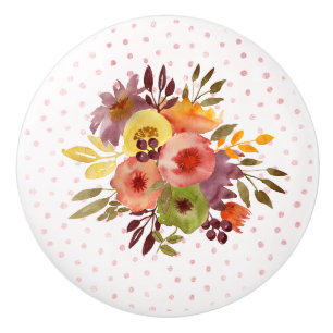 Watercolor Floral Bouquet Design Ceramic Knob