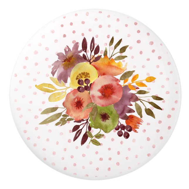Watercolor Floral Bouquet Design Ceramic Knob (Front)