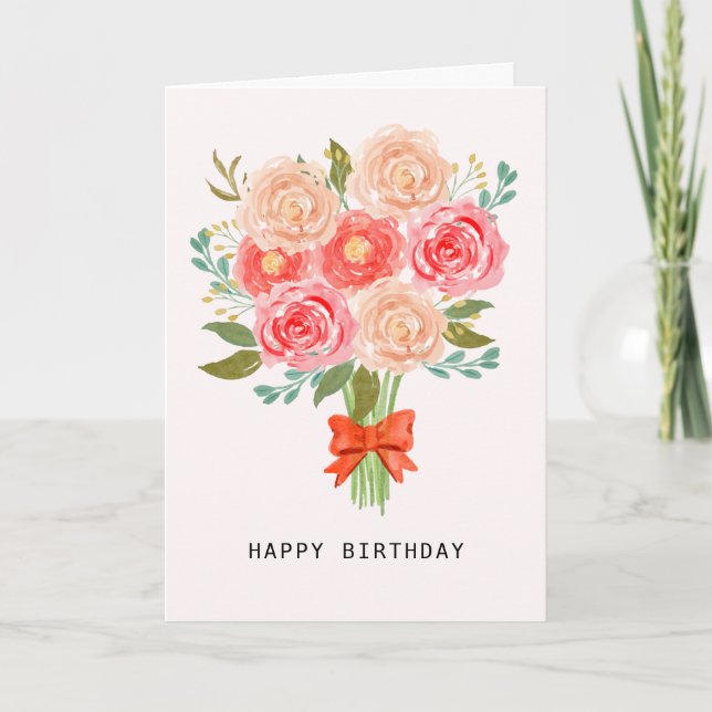 Watercolor Floral Bouquet Happy Birthday  Thank You Card (Front)