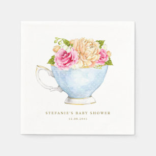 Watercolor Floral Bouquet in Teacup Baby Shower Napkin
