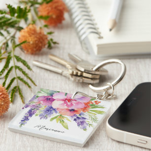 Watercolor Floral Bouquet Key Ring