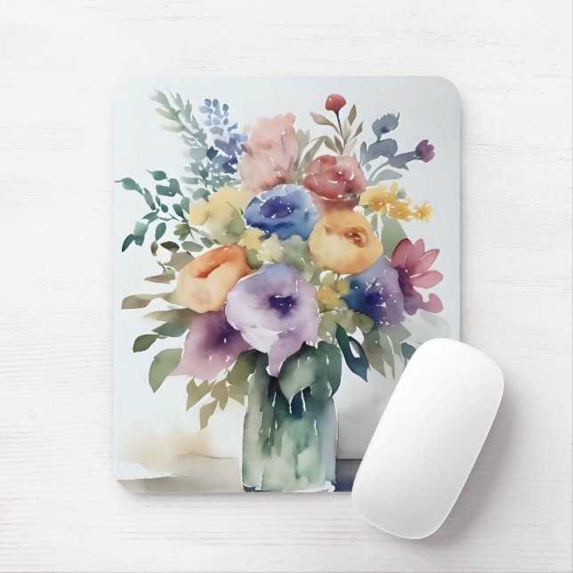 Watercolor Floral Bouquet Painting Mouse Mat (With Mouse)