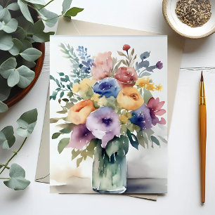 Watercolor Floral Bouquet Painting Postcard