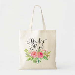 Watercolor Floral Bouquet Personalised Bridesmaid Tote Bag