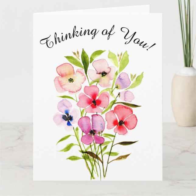 Watercolor Floral Bouquet Thinking of You Photo Card (Front)