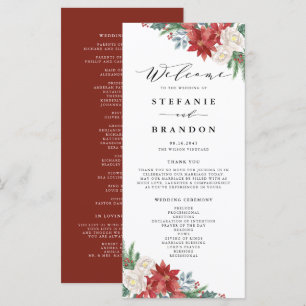 Watercolor Floral Bouquet Winter Wedding Ceremony Programme
