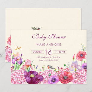 Watercolor floral branch bird nature baby shower invitation