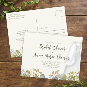 Watercolor Floral Bridal Gown Bridal Shower Postcard