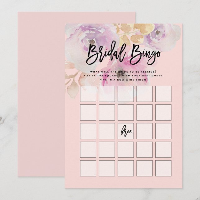 Watercolor Floral Bridal Shower Bingo Game Invitation (Front/Back)