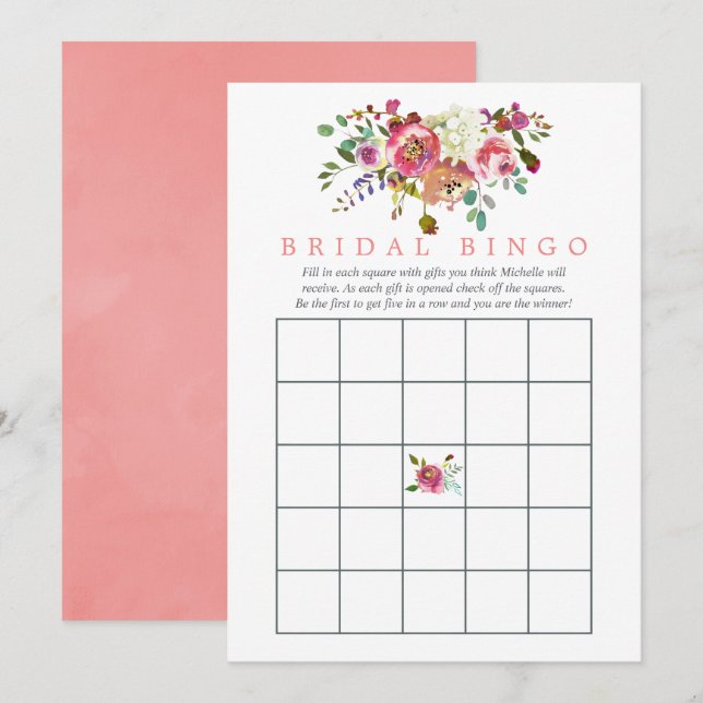 Watercolor Floral Bridal Shower Bingo Invitation (Front/Back)