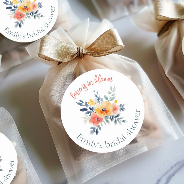 Watercolor Floral Bridal Shower Custom  Classic Round Sticker (Watercolor Floral Bridal Shower Custom Classic Round Sticker
)