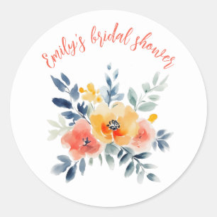 Watercolor Floral Bridal Shower Custom  Classic Round Sticker