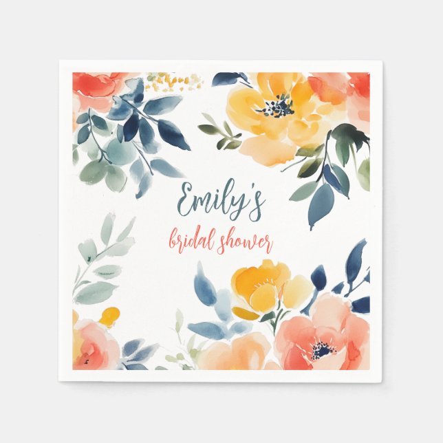 Watercolor Floral Bridal Shower Custom  Napkin (Front)