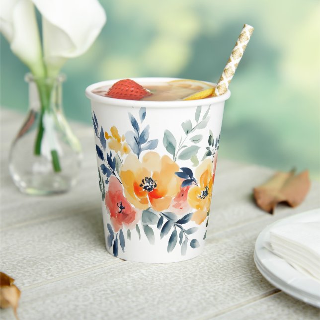Watercolor Floral Bridal Shower CUSTOM  Paper Cups (Insitu)