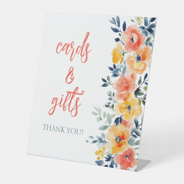 Watercolor Floral Bridal Shower CUSTOM  Pedestal Sign (Front)