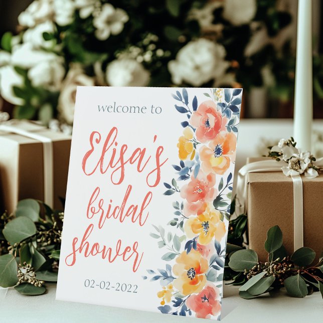 Watercolor Floral Bridal Shower CUSTOM  Pedestal Sign (Watercolor Floral Bridal Shower CUSTOM Pedestal Sign
)