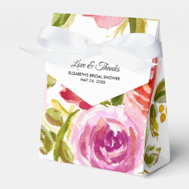 Watercolor Floral Bridal Shower Favour Boxes (Front Side)