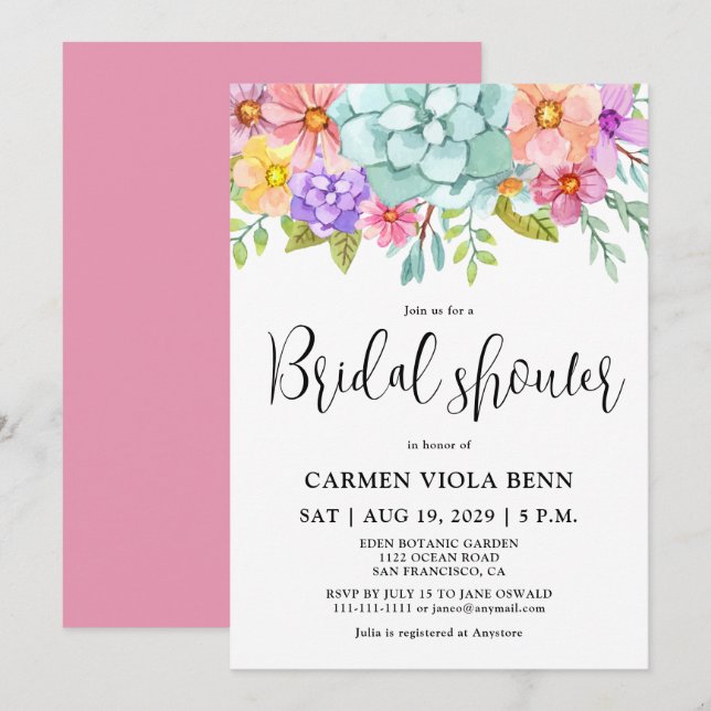 Watercolor Floral Bridal Shower Invitation (Front/Back)