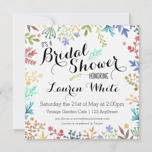 Watercolor Floral Bridal Shower Invitation (Front)