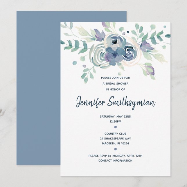Watercolor Floral Bridal Shower Invitation (Front/Back)