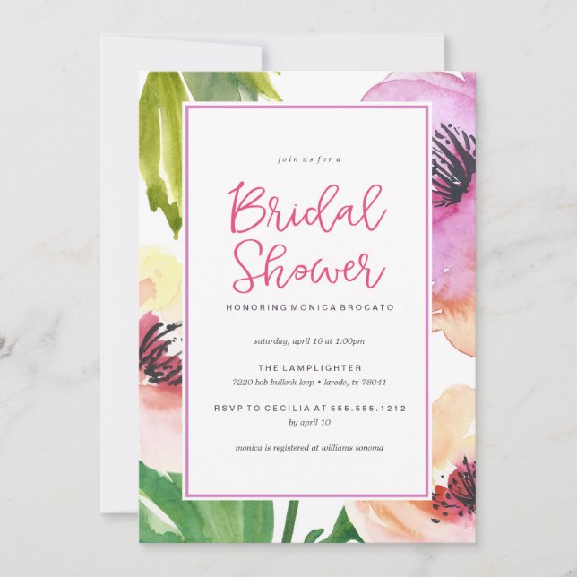 WATERCOLOR FLORAL bridal shower invitation (Front)