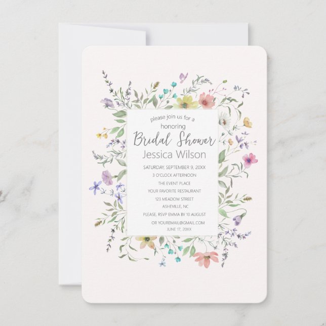 Watercolor Floral Bridal Shower Invitation (Front)