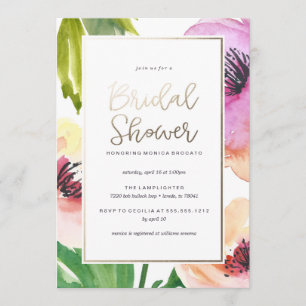 WATERCOLOR FLORAL bridal shower invitation GOLD