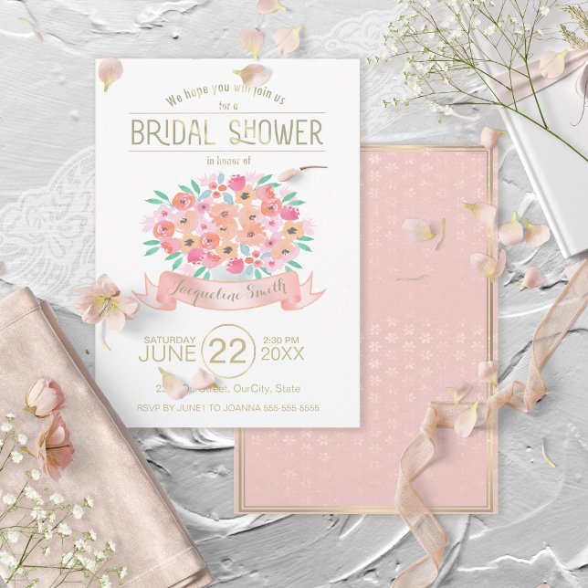 Watercolor Floral Bridal Shower Invitation ID302 (Front/Back In Situ)