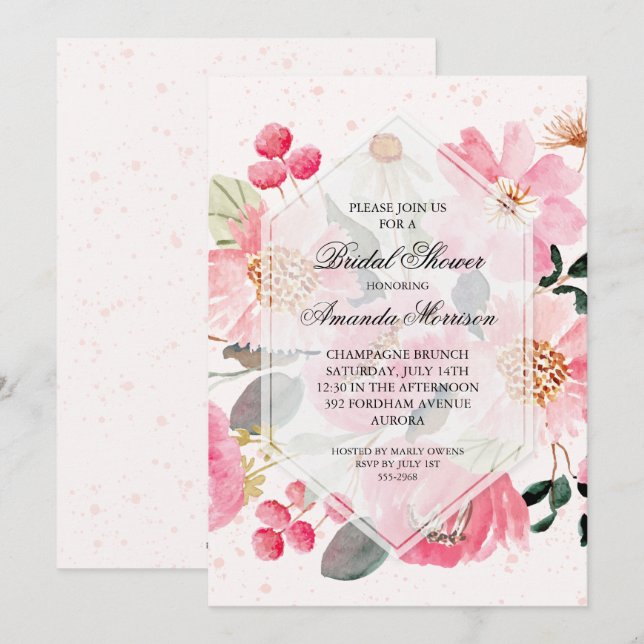 Watercolor Floral Bridal Shower Invitations (Front/Back)