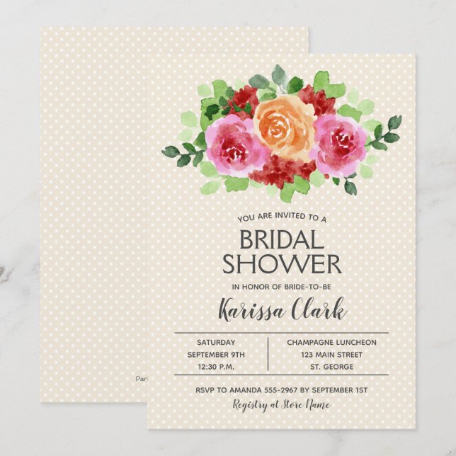 Watercolor Floral Bridal Shower Invites (Front/Back)