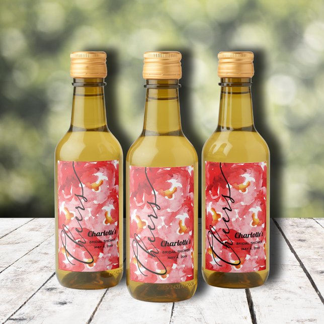 Watercolor Floral Bridal Shower Mini Wine Label (Watercolor red roses floral Bridal Shower mini wine bottle personalized labels)