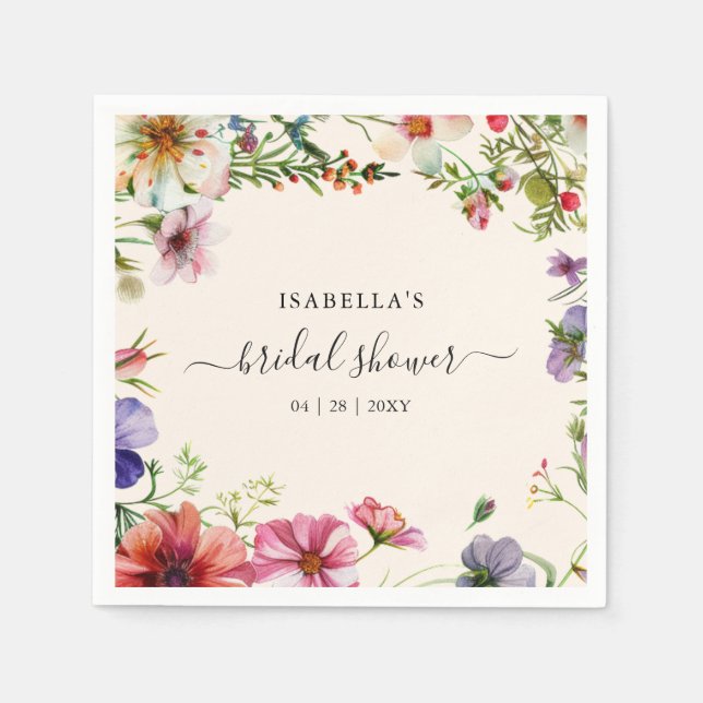 Watercolor Floral Bridal Shower Paper Napkin (Front)