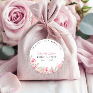 Watercolor Floral Bridal Shower Pink Blossom Classic Round Sticker