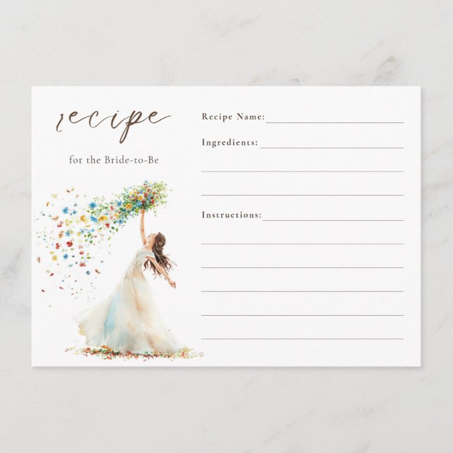 Watercolor Floral Bridal Shower Recipe Card (Front)