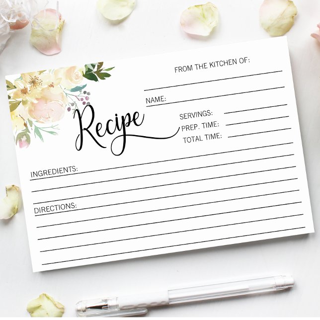Watercolor Floral Bridal Shower Recipe Cards (Creator Uploaded)