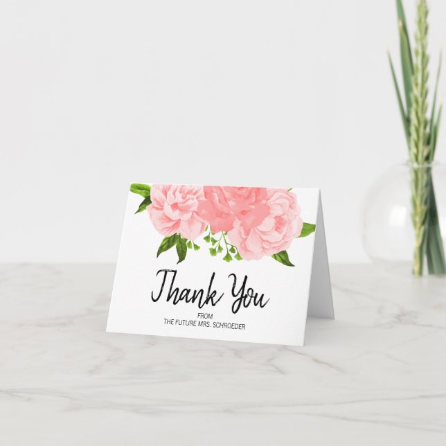 Watercolor Floral Bridal Shower Thank You Card (Front)