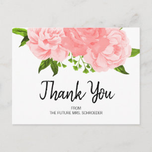 Watercolor Floral Bridal Shower Thank You Postcard