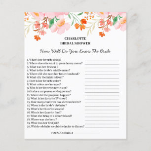 Watercolor Floral Bridal Shower Trivia Question Flyer