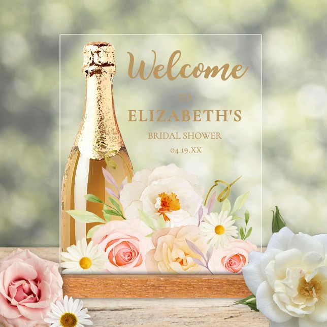 Watercolor Floral Bridal Shower Welcome Acrylic Sign (Watercolor blush floral bridal shower Welcome tabletop acrylic sign)