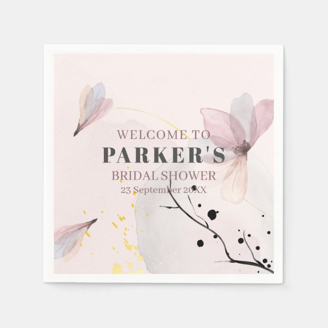 Watercolor Floral Bridal Shower Welcome Napkin (Front)