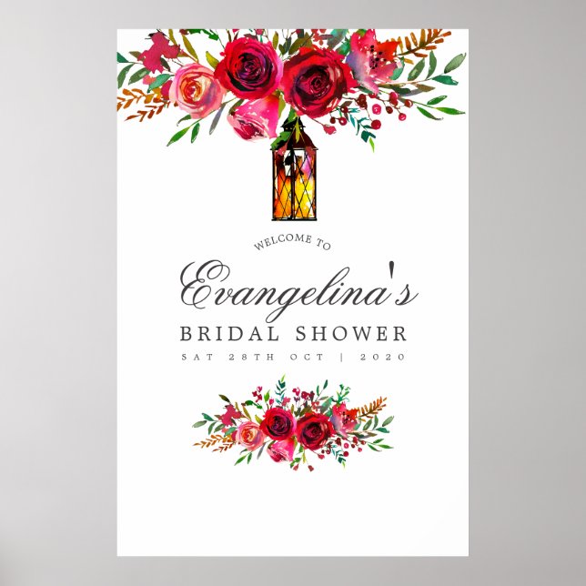 Watercolor Floral Bridal Shower Welcome Poster (Front)